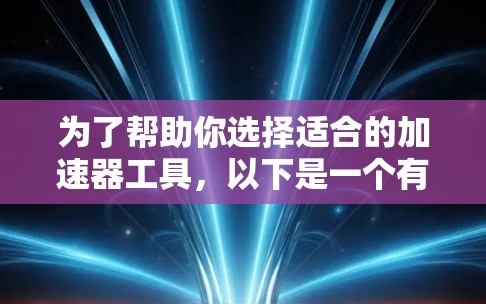 为了帮助你选择适合的加速器工具，以下是一个有条理的总结和推荐
